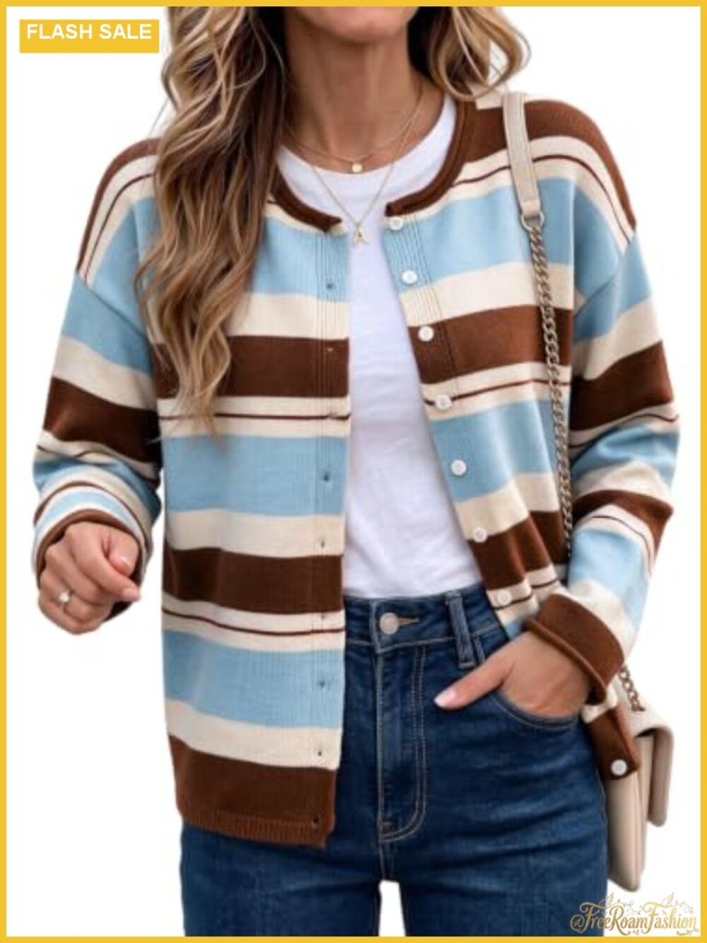 Women's Long Sleeve Crew Neck Button Down Knit Cardigan Sweater